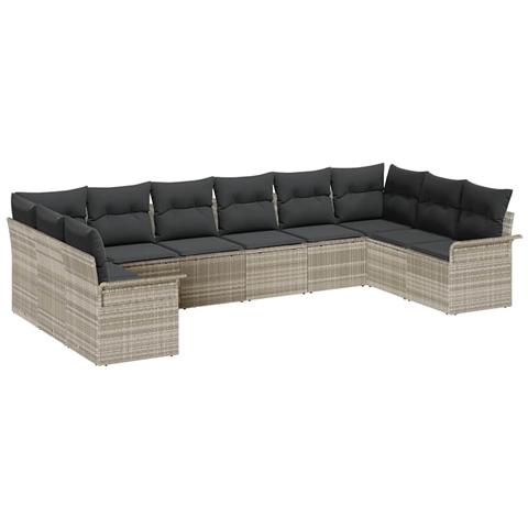Set di divani da giardino da 10 pezzi con cuscini Grigio chiaro Polyrattan - Foto 1