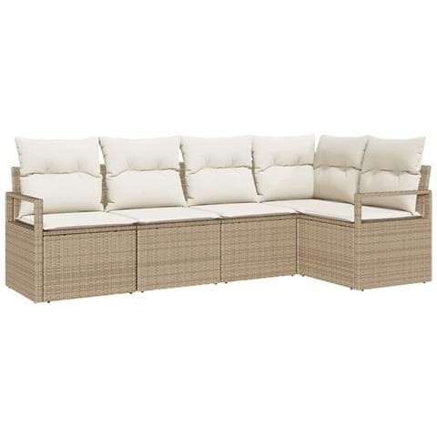 Set Divano da Giardino 5 Pezzi con Cuscini Beige Polyrattan, Divano da Giardino 2 Posti con Cuscini Beige Polyrattan - Foto 1