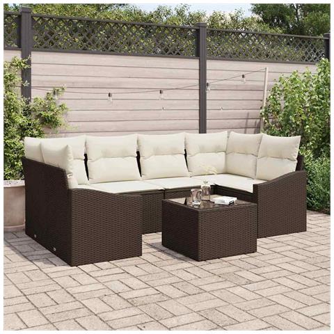 Set Giardino 7 Pezzi con Cuscini Marrone Polyrattan - Foto 2