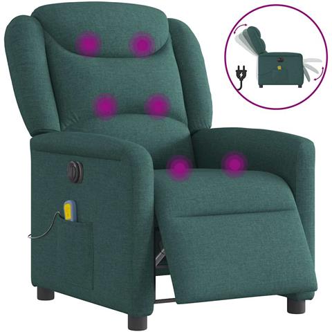 Poltrona Massaggiante Reclinabile Elettrica Verde Scuro Tessuto - Foto 1