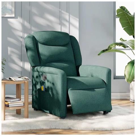 Poltrona Massaggiante Reclinabile Elettrica Verde Scuro Tessuto - Foto 2