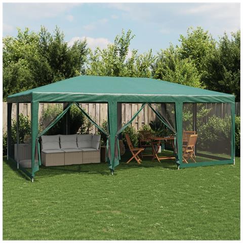 Tenda per Feste con 10 Pareti Laterali in Rete Verde 6x4 m HDPE - Foto 2