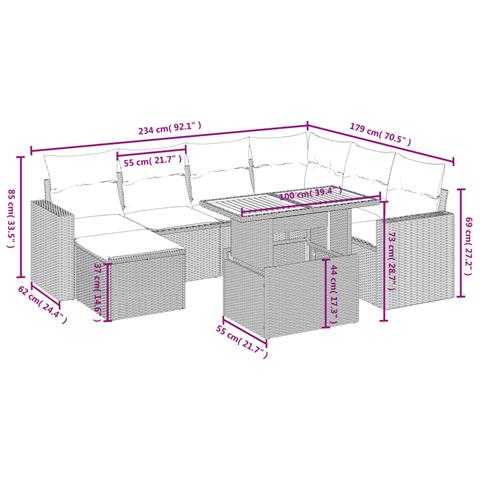 Set Divani da Giardino con Cuscini 8 pz Nero in Polyrattan - Foto 4