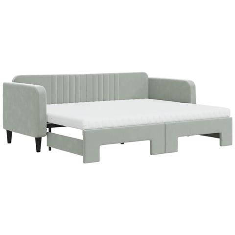 Divano Letto Estraibile Materassi Grigio Chiaro 80x200 Velluto - Foto 1
