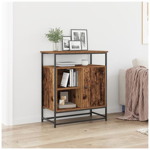 Credenza In Legno Invecchiato 69x35x80 cm Legno Ingegnerizzato e Acciaio - Foto 2