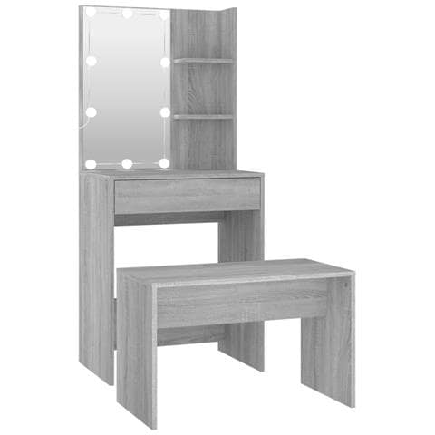 Set Tavolo da Toeletta con LED Grigio Sonoma Legno Multistrato - Foto 1