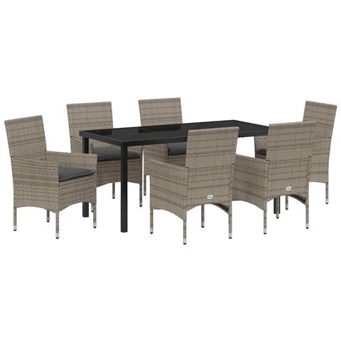 Set da Pranzo per Giardino con cuscino 7 pcs Grigio Poly Rattan - Foto 1