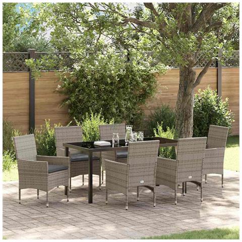 Set da Pranzo per Giardino con cuscino 7 pcs Grigio Poly Rattan - Foto 2