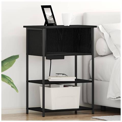 Armadio da Notte Rovere nero 55 x 31 x 76 cm Legno multistrato - Foto 2