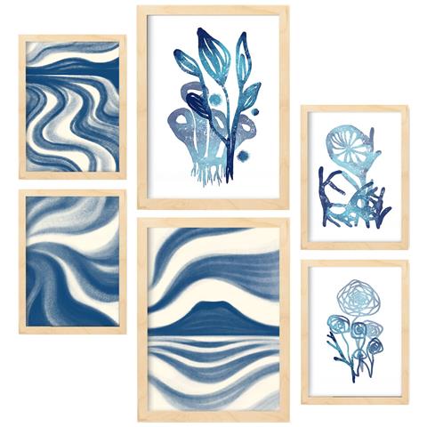 Set Di 6 Stampe Natura Morta In Fiore, Dipinti Decorativi Estetici Astratti Per Il Tuo Soggiorno Di Casa A3 & A4 Telaio In Legno Chiaro - Foto 1