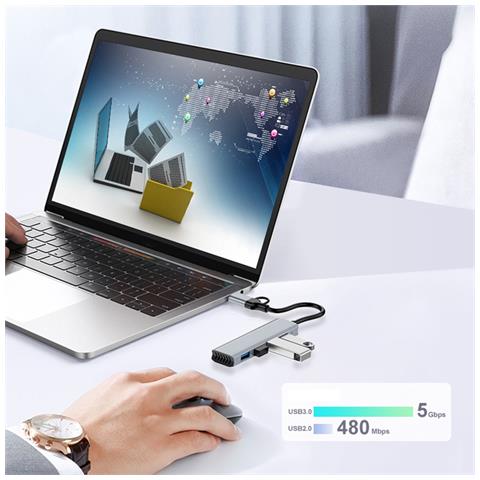 Hub Usb 3.0 A 4 Porte - Adattatore Type-c - Trasferimento Dati Ad Alta Velocità Compatibile Con Apple, Samsung, Huawei - Foto 7