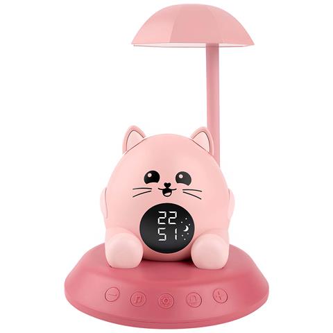 Sveglia Per Bambini A Forma Di Gatto Retroilluminata Con Luce Notturna Musicale E Display Digitale, Rosa - Foto 1