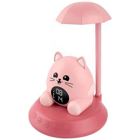 Sveglia Per Bambini A Forma Di Gatto Retroilluminata Con Luce Notturna Musicale E Display Digitale, Rosa - Foto 5