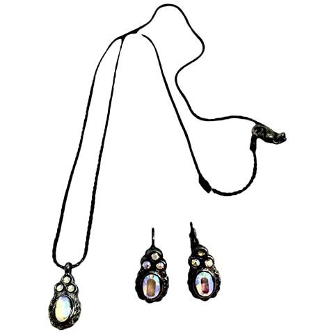 Collana E Orecchini A Bottone In Argento 10µ Canna Di Fucile E Cristallo Sw _casuale - Foto 1