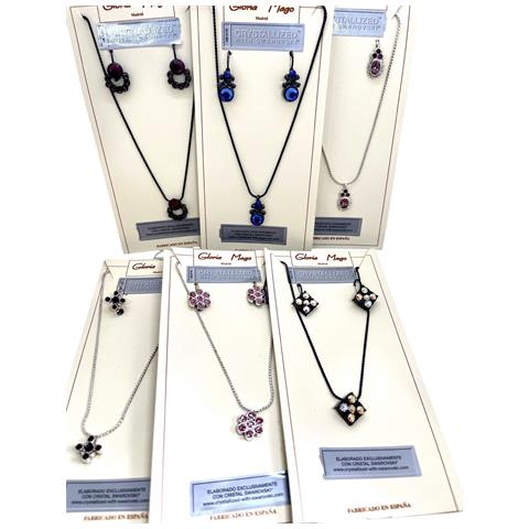 Collana E Orecchini A Bottone In Argento 10µ Canna Di Fucile E Cristallo Sw _casuale - Foto 2