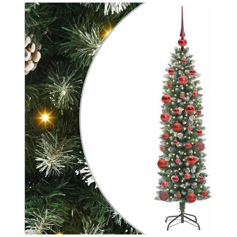 Albero di Natale Artificiale Sottile Verde e Bianco 150 cm - Foto 1