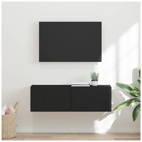 Mobile TV da parete Nero 60 x 31 x 29.5 cm Legno multistrato - Foto 2
