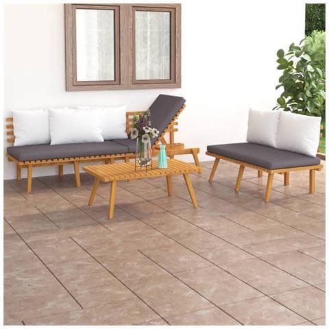 Set Divani da Giardino 3 pz con Cuscini in Massello di Acacia - Foto 2