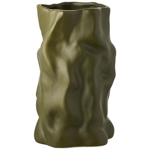 Vaso In Ceramica Verde Oliva Con Forma Organica Scultorea Ø15x25,5 Cm - Foto 1