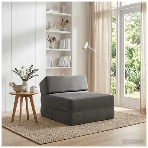 Divano Letto Pieghevole Grigio Scuro 60 x 70 x 41 cm Tessuto - Foto 2