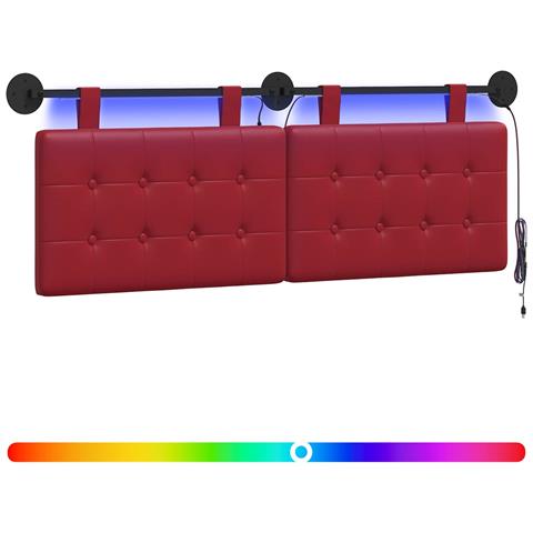 Testiera sospesa Con luce LED Rosso Vino Similpelle - Foto 1