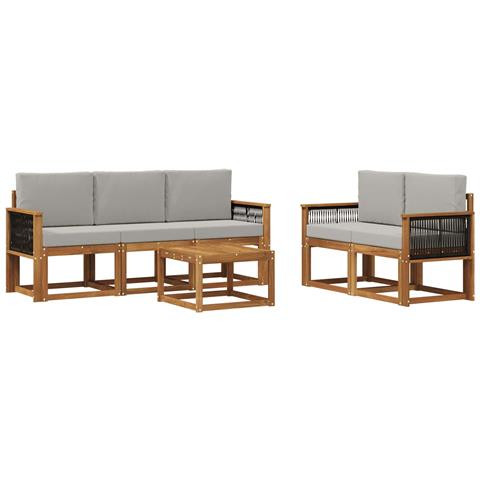 Set di divani da esterno 6 pcs Naturale e Grigio Chiaro - Foto 1