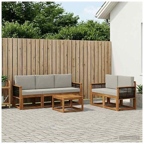 Set di divani da esterno 6 pcs Naturale e Grigio Chiaro - Foto 2