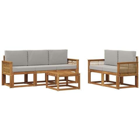 Set di divani da esterno 6 pcs Naturale e Grigio Chiaro - Foto 1