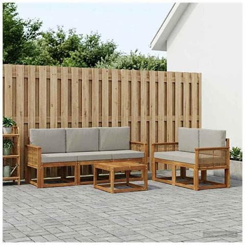 Set di divani da esterno 6 pcs Naturale e Grigio Chiaro - Foto 2