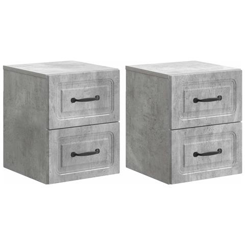 Mobiletto da notte a muro con cassetto 2 pcs Grigio Cemento - Foto 1