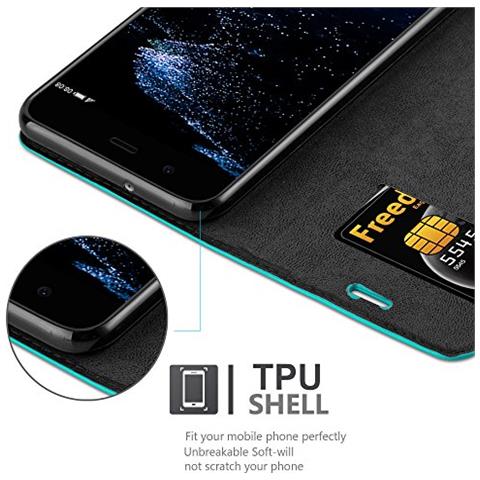 Custodia Compatibile Con Huawei P10 Plus In Turchese Petrolio - Coperchio Protettiva Con Chiusura Magnetica, Funzione Stand E Tasca Per Le Carte - Foto 2
