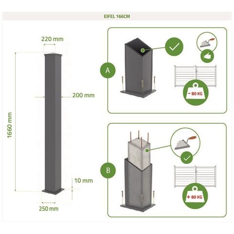 Set Di 2 Pali Eifel 20x20 In Alluminio A. 166cm- Grigio Antracite - Foto 8