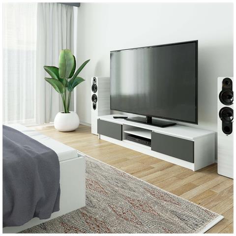 Mobiletto TV, 2 ante, 160x40x33 cm, Colore Bianco e Grigio Grafite - Foto 5