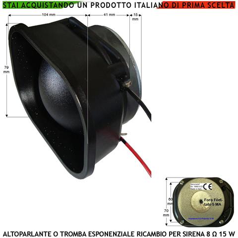 Tromba Magnetodinamica Esponenziale Impedenza 8 Ohm Potenza 15 W Ricambio Sirene Antifurto Di Qualsiasi Marca Suoni Al - Foto 1