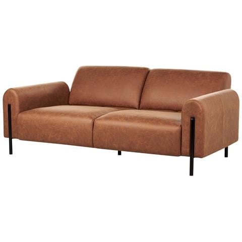 Divano 3 Posti Askim Tessuto Marrone Dorato - Foto 2