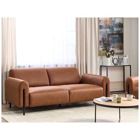 Divano 3 Posti Askim Tessuto Marrone Dorato - Foto 1