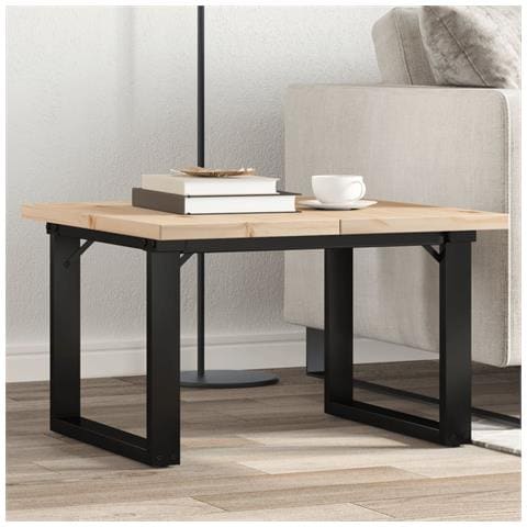 Tavolino Salotto Telaio A O 70x70x40,5cm Massello Pino E Ghisa - Foto 1