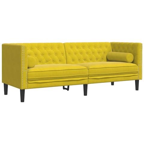 Divano Chesterfield Con Rinforzi 3 Posti Giallo In Velluto - Foto 2