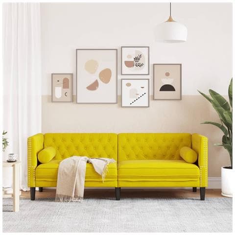 Divano Chesterfield Con Rinforzi 3 Posti Giallo In Velluto - Foto 3