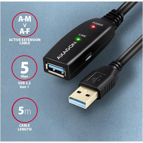 ADR-305 USB 3.2 Gen 1 A-M -> A-F active extension /repeater cable 5m - Kabel - Digital /Daten cavo USB USB 3.2 Gen 1 (3.1 Gen 1) USB A Nero - Foto 9