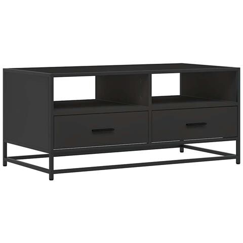 Tavolino Salotto Nero 100x50x45 Cm Legno Multistrato E Metallo - Foto 2