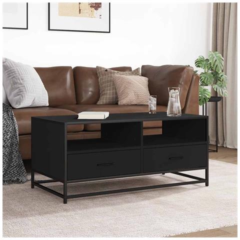 Tavolino Salotto Nero 100x50x45 Cm Legno Multistrato E Metallo - Foto 3