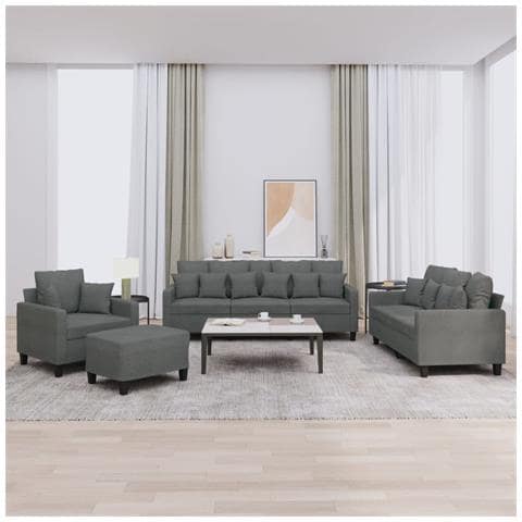 Set Di Divani 4 Pz Con Cuscini Grigio Scuro In Tessuto - Foto 1