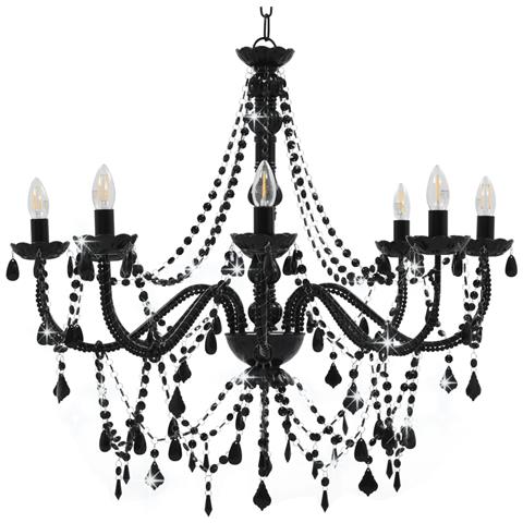 Lusso Casadino - Lampadario Con Perline Nero 8 Lampadine E14 - Foto 1