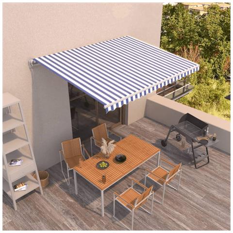 Lusso Casadino -  Tenda Da Sole Retrattile Manuale 450x350 Cm Blu Bianca - Foto 7