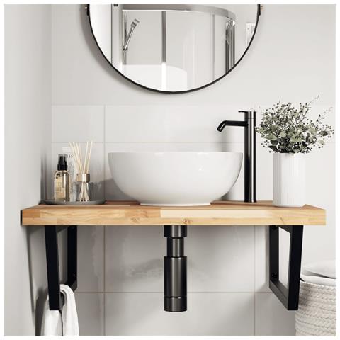 Ripiano A Parete Per Lavabo In Acciaio E Massello Di Acacia - Foto 2