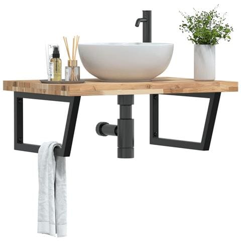 Ripiano A Parete Per Lavabo In Acciaio E Massello Di Acacia - Foto 8