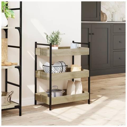 Carrello Da Cucina Rovere Sonoma 50x30x70 Cm Legno Multistrato - Foto 2