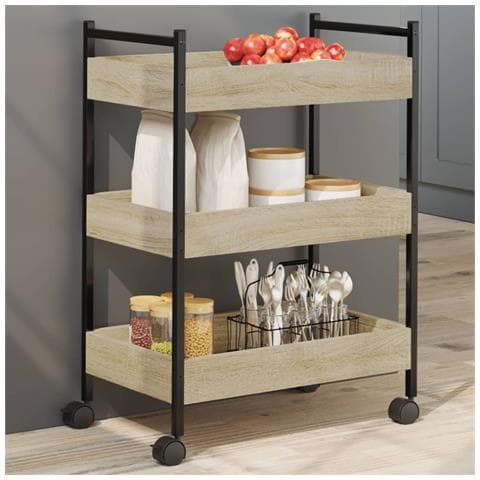 Carrello Da Cucina Rovere Sonoma 50x30x70 Cm Legno Multistrato - Foto 8