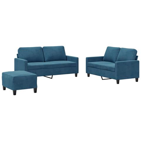 Set di Divani 3 pz con Cuscini Blu in Velluto - Foto 1